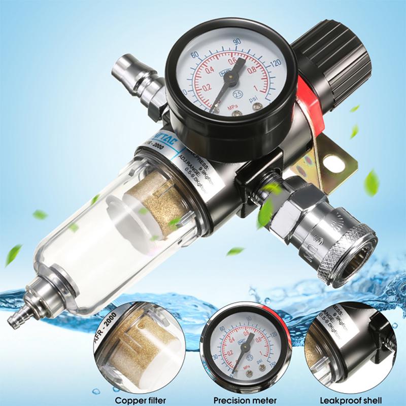 1/4'' Luftkompressorfilter Vannseparator Felle Verktøysett Med Regulator Manometer