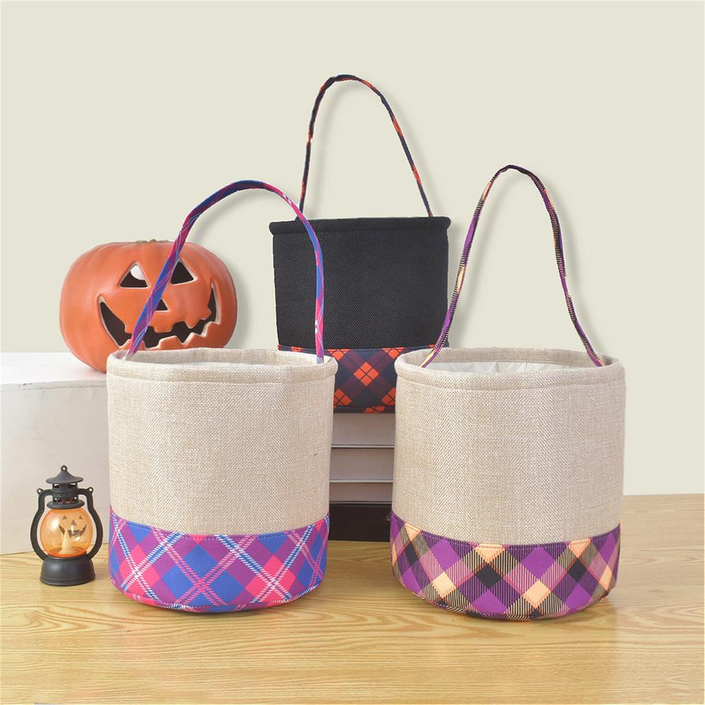 Halloween Candy Bucket with Handle Large Capacity Portable Cloth Candy Basket For Candy Treats Holiday Party Decoration