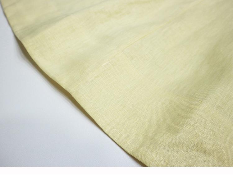 In Stock: 2025 Summer Yellow Linen Square Neck Mid-Length French Vacation Dress