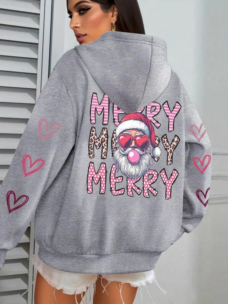 Santa Claus Print Women's Hoodie with Pocket - Casual Streetwear