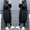 Long glossy down cotton-padded jacket, new large size loose over the knee, black cotton-padded jacket, women's winter clothing