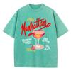 Oversized Women Washed T-Shirts The Manhattan Cherry Cocktail Printed Tee Shirts Distressed Crewneck Cotton Tees Fashion Clothes
