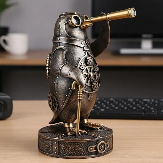 Steampunk Animal Explorer Statue Vintage Animal Desk Figurine Animal Sculpture with Gear