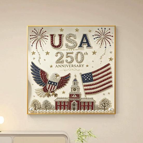 250th Anniversary Pearl Painting Kit, USA Anniversary DIY Pearl Art Set, Patriotic Bead Painting Craft Kit for Beginners Adults