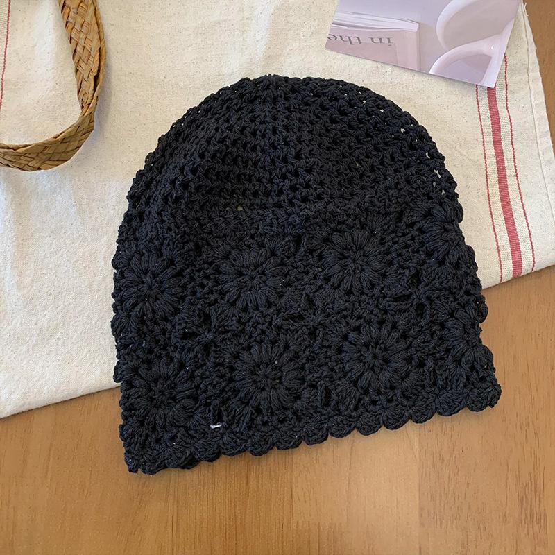 Ethnic Style Crochet Flower Knitted Hat Hollow Out Beanies Knit Cap Handmade Korean Apparel Accessories