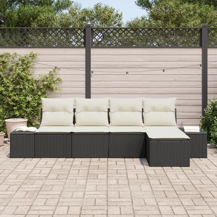 VidaXL Ensemble de canapé de jardin 5 pièces avec coussins noir en poly rattan 3355686