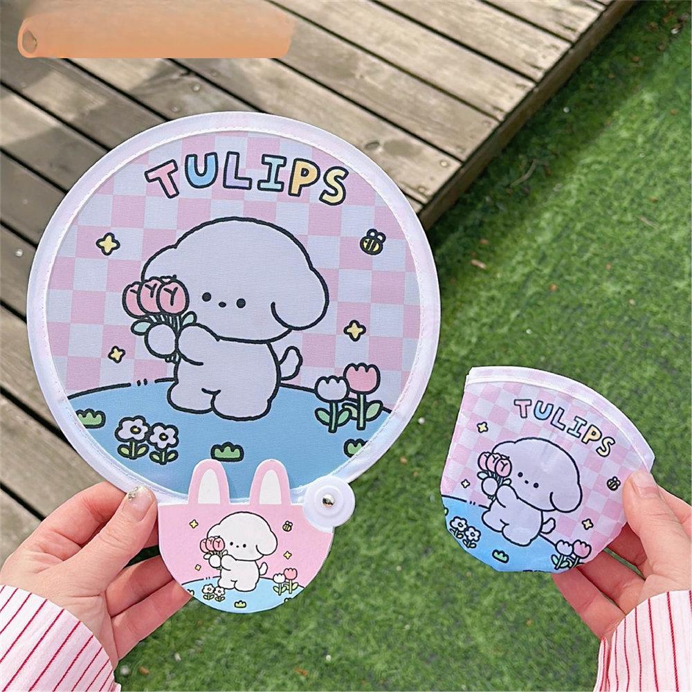 

Складной вентилятор для группы с мультяшным рисунком, портативный складной вентилятор для студентов, переносной тканевый мини-круглый вентилятор Daffodil Tulip/2PCS