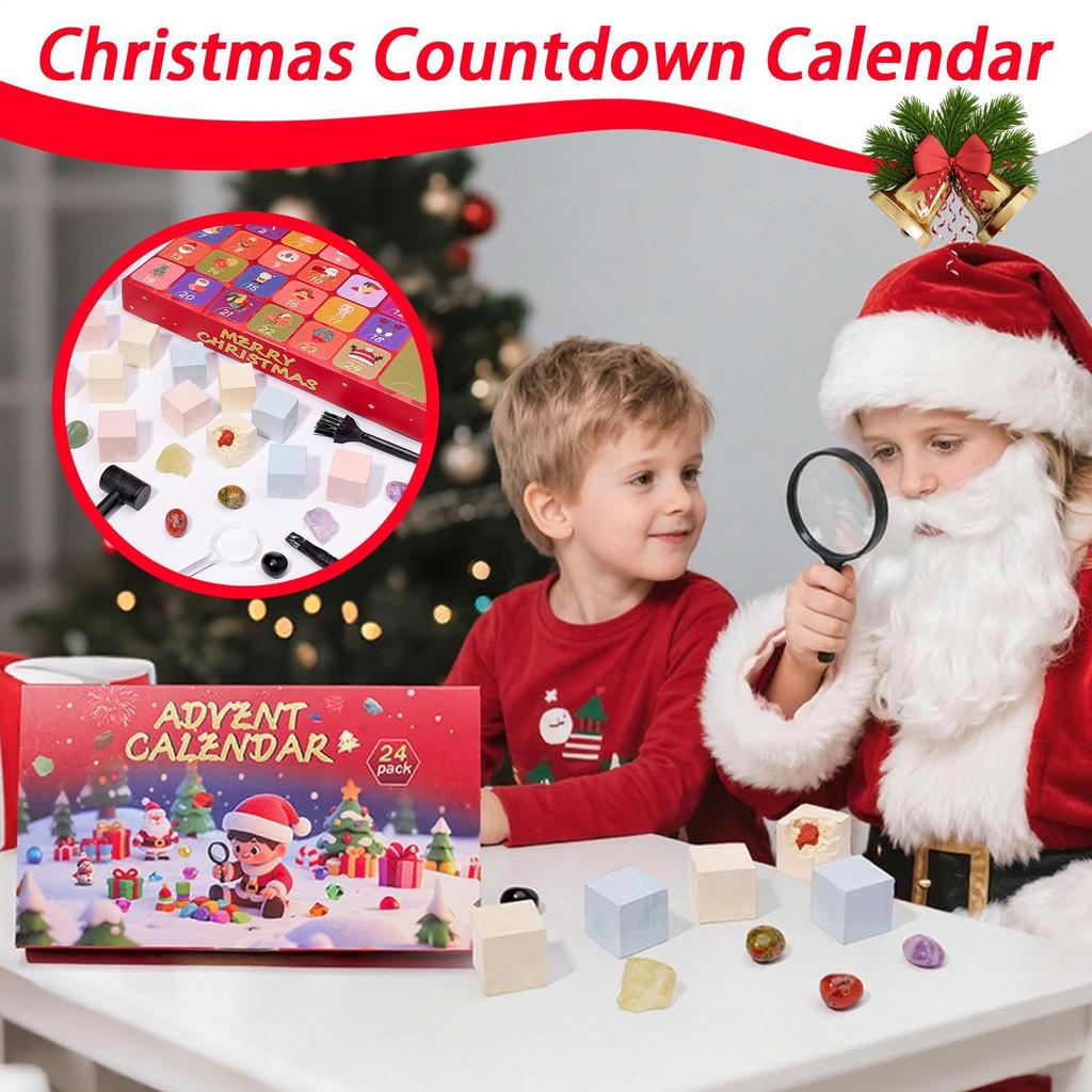 Christmas Countdown Crystal Calendar Rock Stone Digging Theme 24 Boxes Holiday Kids Girls Stocking Stuffers Party Favors