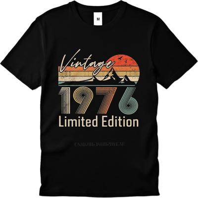 Męska koszulka z nadrukiem Vintage lato Nastolatki t-shirt Vintage 1976 Edycja Limitowana Zachód Słońca w Górach Krótki Rękaw Dorosły Okrągły Dekolt topy