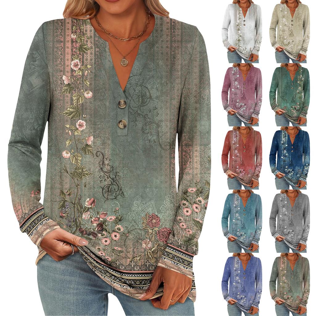 Women's Fashion Casual Printed Long Sleeve T-Shirt Pullover Top