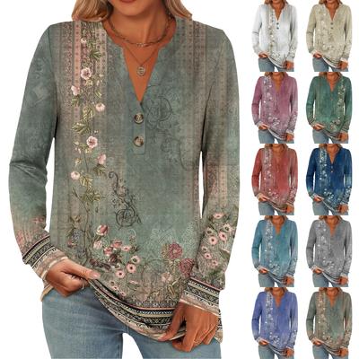 Women's Fashion Casual Printed Long Sleeve T-Shirt Pullover Top