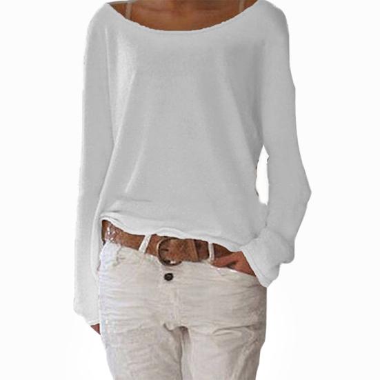 Solid Color Casual Round Neck Long Sleeve Women Knitted T-shirt Bottoming Top