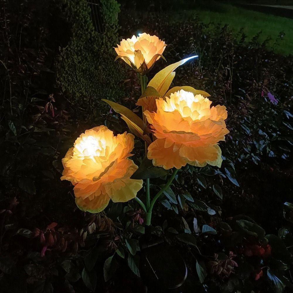 Solar Powered Solar Garden Lights Simulation Flower Peony Lamp Solar Path Lights Auto On/Off LED Ground Plug Light