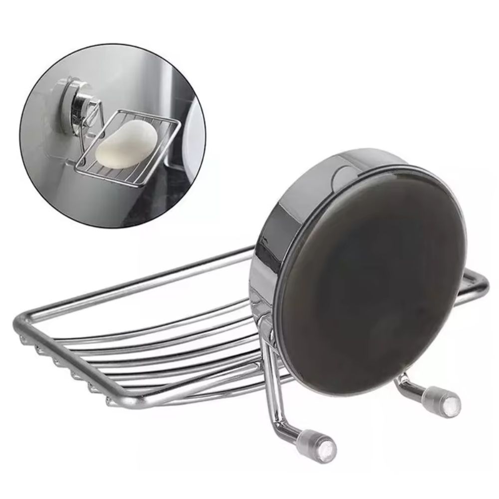 Stainless Steel Soap Dish Vacuum Suction Cup Sponge Holder Space Saving Soap Tray Shower Room