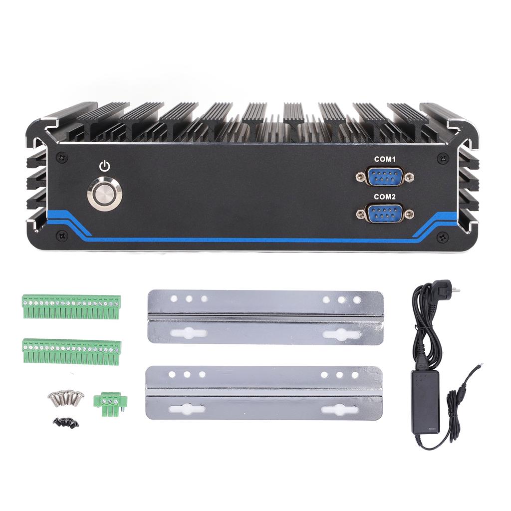 Industrial Computer 4 Way POE Port Mini Computer Good Heat Dissipation Fanless Industrial PC 100‑240V EU Plug
