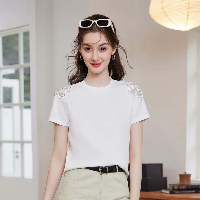 

Embroidered Hollow Out Short Sleeve Knit T-Shirt EU 37 / US 6