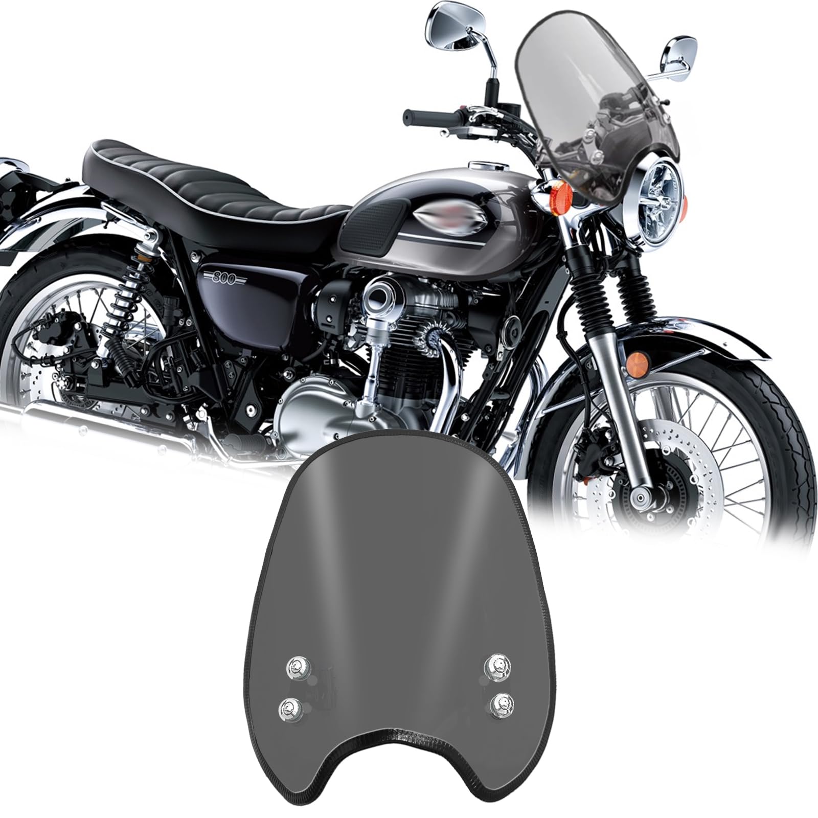 

HUANGCJCJ For W800 ABS W800SE W800 Cafe 2025 Motorcycle Windshield Air Fairing, Front Wind smoky gray чёрный