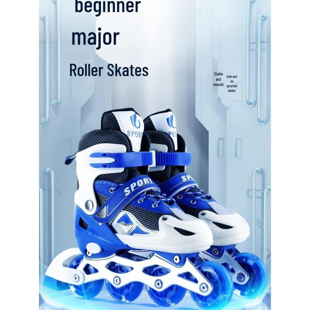 Verstellbares Kinder-Inline-Skates-Set mit PVC-Blinkrollen, Helm und Schutzausrüstung