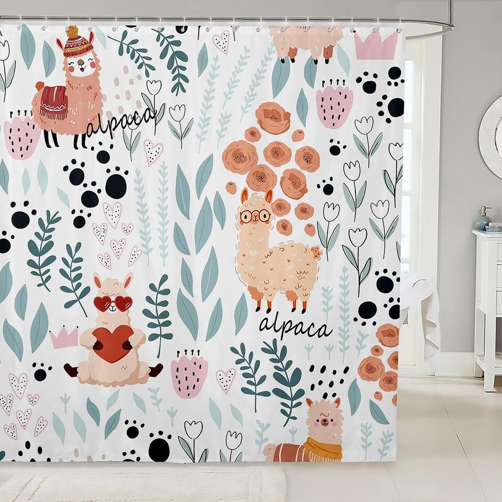 Sött Enhörning Duschdraperi Set Flickor Barn Pojkar Lila Enhörning Badrumsgardiner Kawaii Rumsinredning, Regnbåge Vattentätt Badrum