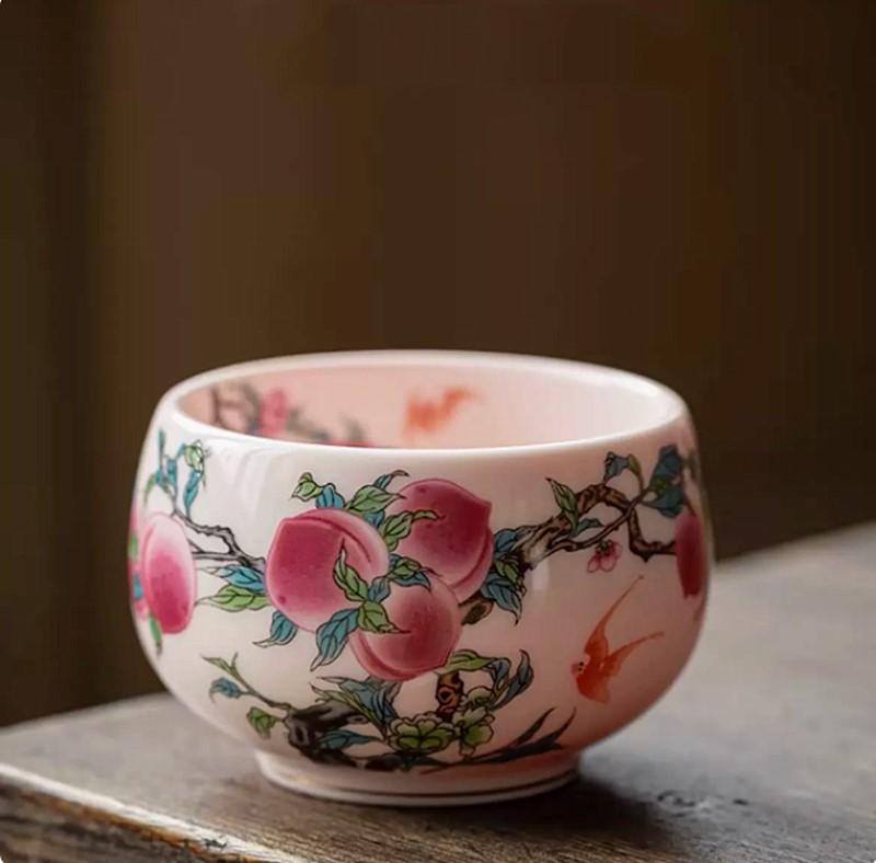 1 Stück 150 ml Boutique Keramik Teetasse Yangzhi Jade Meister Einzelne Tasse Handgefertigt Rosa Retro Chinesische Schönheit Teegeschirr