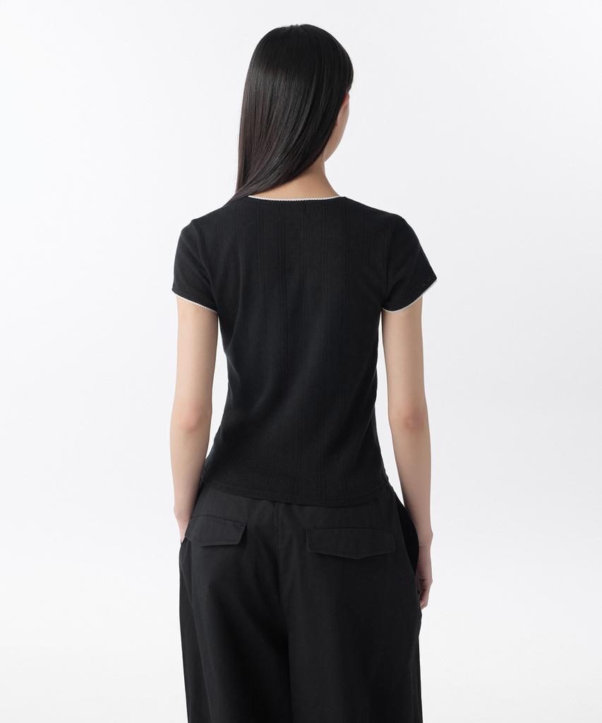 MUSINSA STANDARD WOMAN Women'S Pointel Lace Crew Neck T-Shirt [Black]