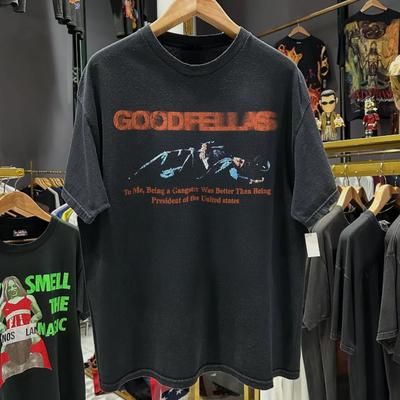 90er Goodfellas Promo Seltenes Schwarz gewaschenes T-Shirt Herren Groß Unisex T-Shirt