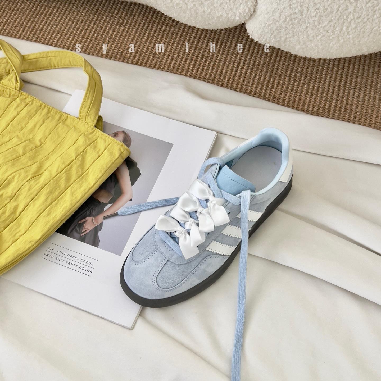 

Женские новые кожаные универсальные повседневные туфли с бантом из ленты для занятий спортом на доске, удобные 35 синий