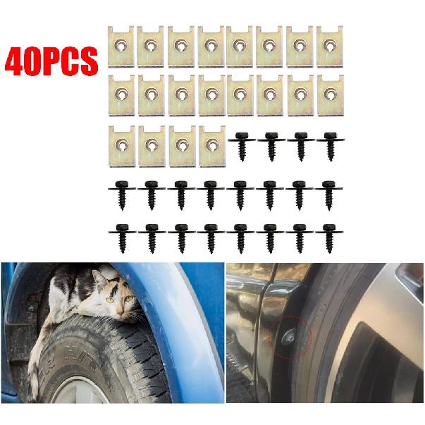 США 40 шт. Металлические винты кузова автомобиля, фиксаторы крыла, бампера, U-образные гайки, зажимы, прокладки, крепеж