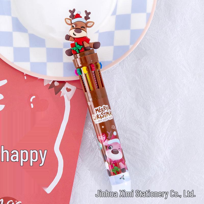 

Cartoon 10-Color Retractable Ballpoint Pen - Oil-Based, Cute Christmas Gift, Stationery for Primary Students Bullet Type 0.5