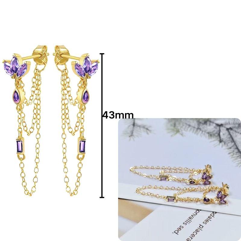 Damen 925 Silber Ohrstecker Lila Zirkon Ohrringe Creolen Lila Kristall Anhänger Ohrring Mode Hochzeits Schmuck