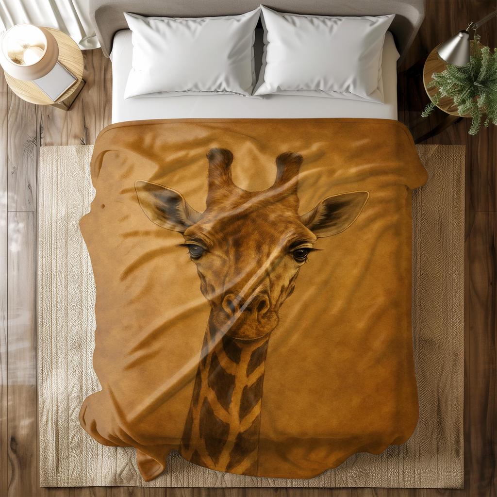 Giraffe Portrait Fleece Flannel Blanket Retro Safari Art Animal Lover Gift Couch Nursery Decor