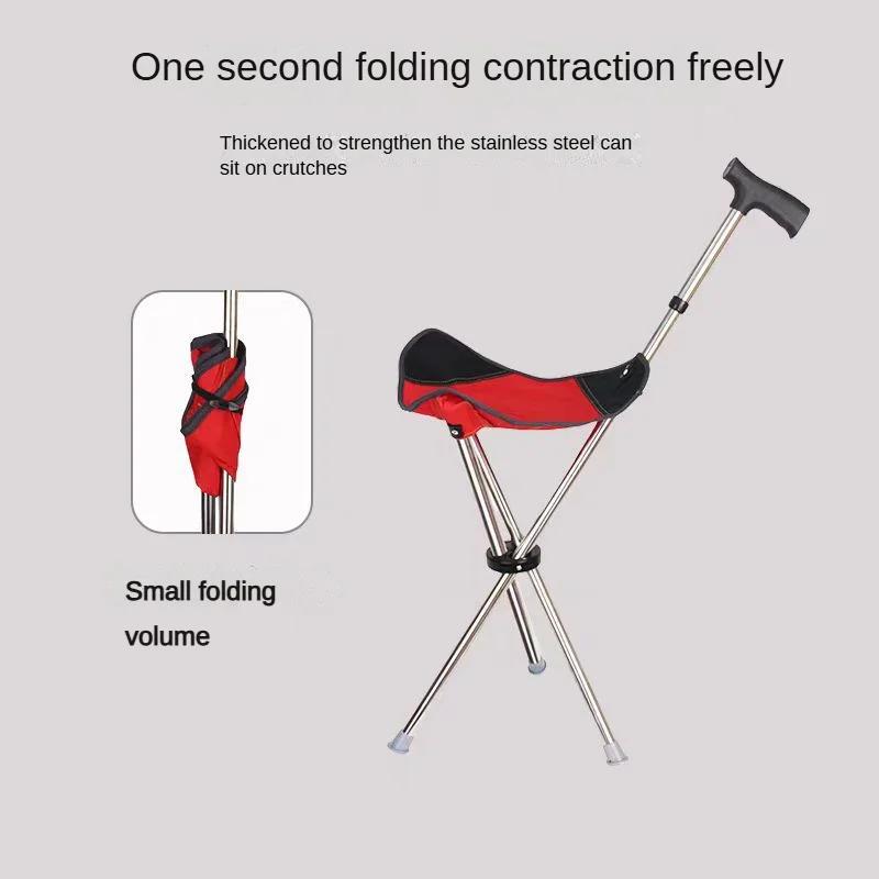 Durable And Safe Outdoor Climbing Mountain Beach Chair Retractable Folding Straight Cane Stool Elderly Assistance Walking Leisure Hand-Held Chair
