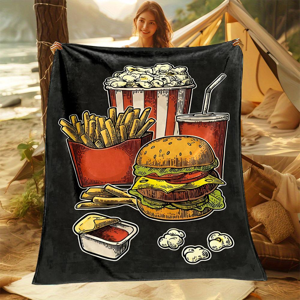 

Cozy Fast Food Print Flannel Blanket - Reversible, Soft, and Warm for All Seasons - Perfect for Bed, Sofa, Camping, or Travel 130x150cm