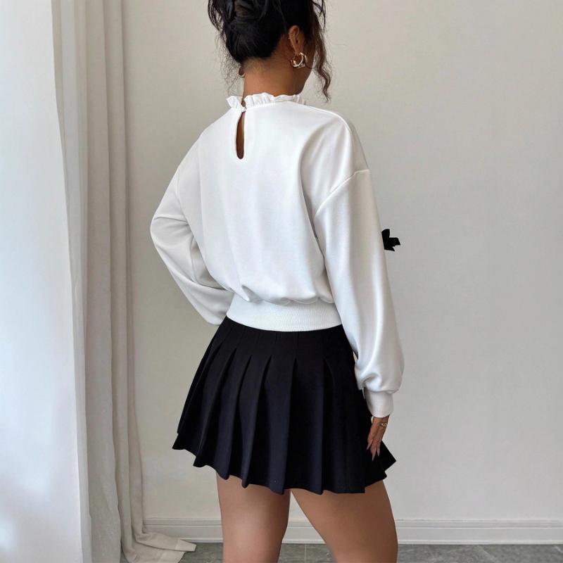 Tops for Women Fashionable Simple Bow Knot Decorated Short Sweatshirt Pullover