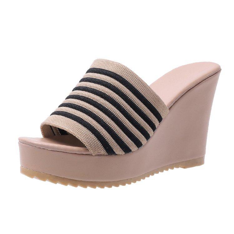 

Тапочки женские модные для улицы год лето новые женские сандалии на танкетке толстая подошва высокий каблук подошва-маффин одно слово 40 абрикосовый