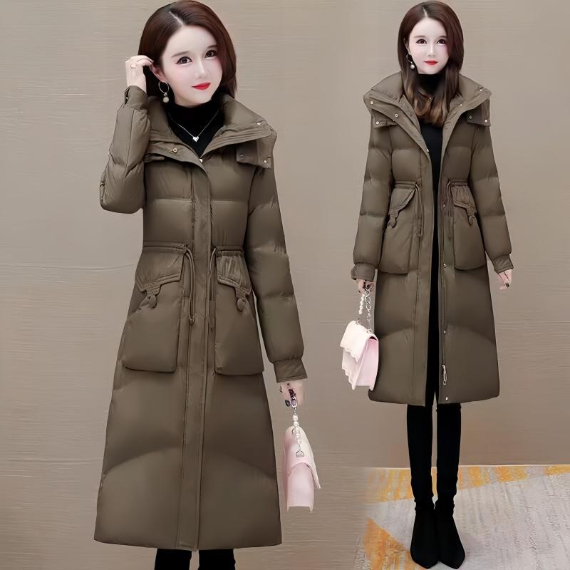 Official winter new down jacket women's medium and long white duck down thickened waist slim and thin coat