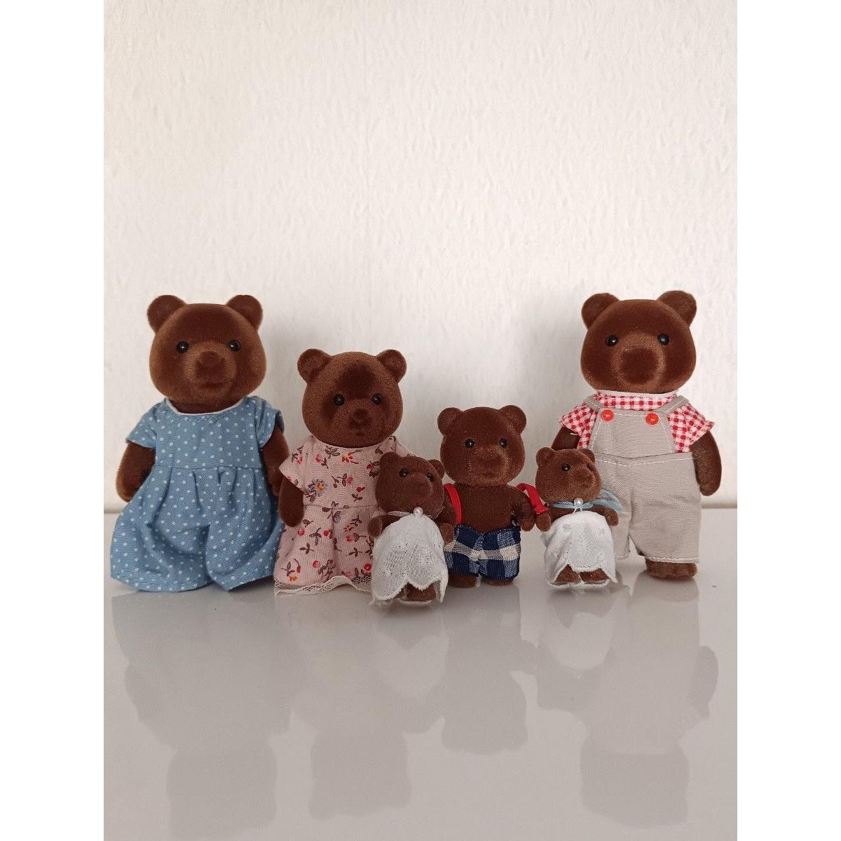 Used Sylvanian Families Early Brown Bear Family Set of 6