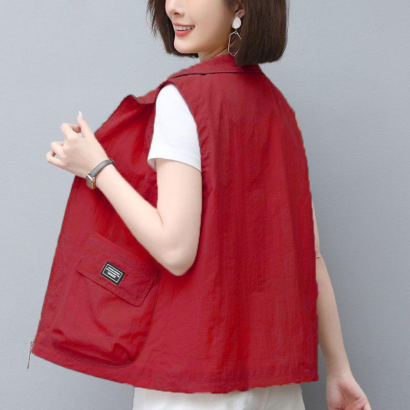 

Короткий тонкий жилет, женская куртка без рукавов, весна-лето, повседневная, большого размера, свободная верхняя одежда, солнцезащитный жилет, жилет L