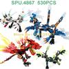 Ninja N/4/sets Ice Fire Gold Flame Lightning Flying Double Head Dragon Robot Mech Forge Building Blocks Toy
