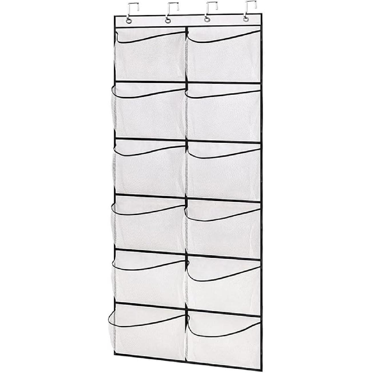 Usoway Wall-Mounted Sundries Shoe Organizer Hanging Storage Rack Mesh Pocket Clear Over The Door Storage Box Fabric Closet Bag Mesh Pockets Shoe белый