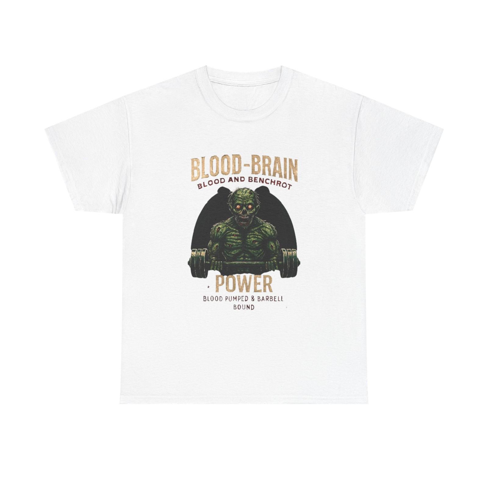 Blood-Brain Power zombie weightlifting T-Shirt | gym skull design S разноцветный