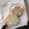 Yogodlns Handmade Summer Beach Women Straw Shoulder Bag Ladies Round Hollow Travel Daily Woven Handbag Holiday Knit Cotton Linen