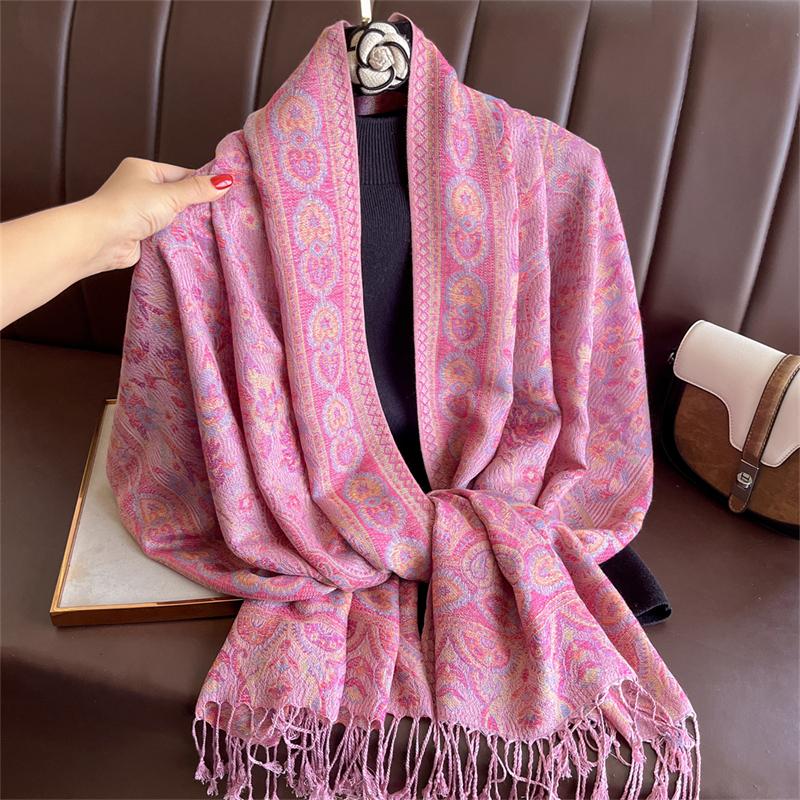Bohemian Autumn Paisley Cashmere Shawl for Women Jacquard Pashmina Warm Winter Scarves Print Design Lady Foulard Stoles Scarf