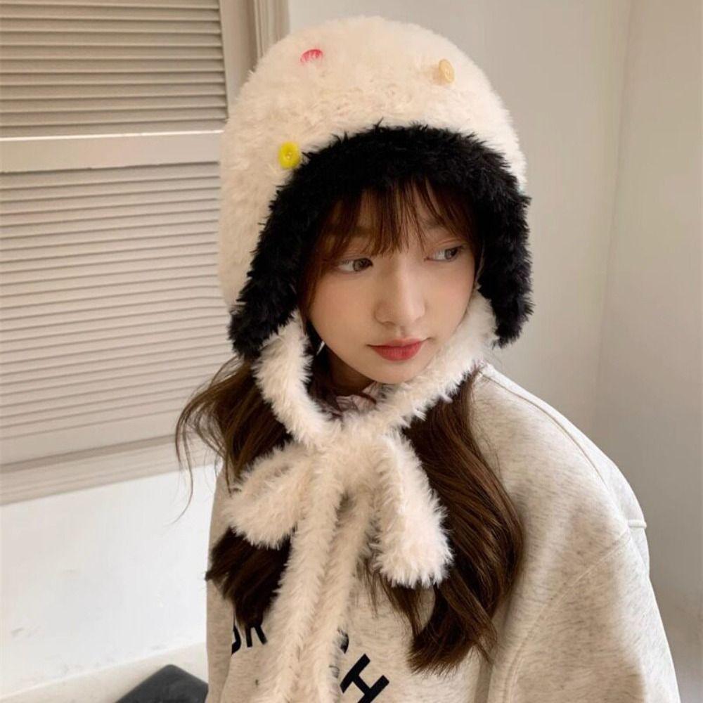 Ear Protection Winter Hat Thickened Pompoms Cap Cute Beanie Hats  Winter