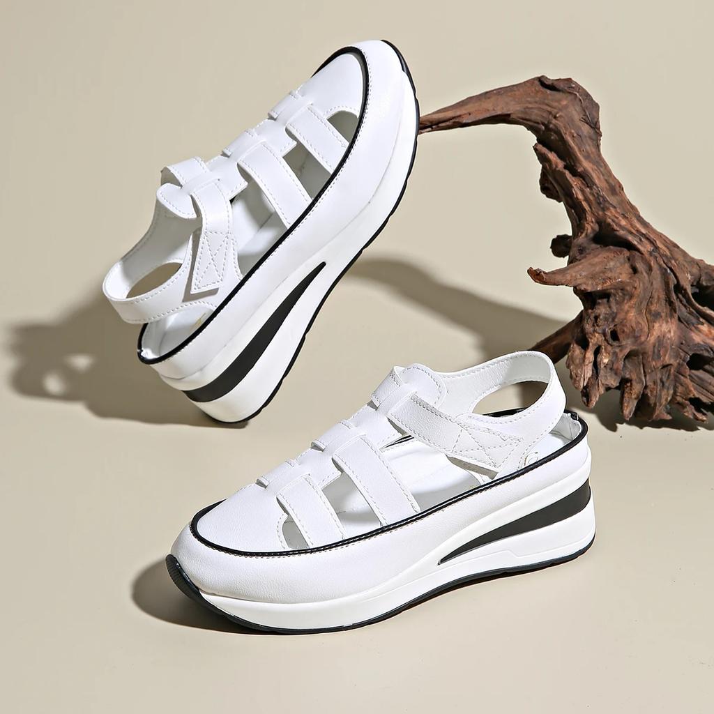 Fashion Women Shoes 2024 New Closed Toe Women Sandals Fashion Rome Casual Sandals Women Hollow Platform Wedges Plus Size Sneakers Female