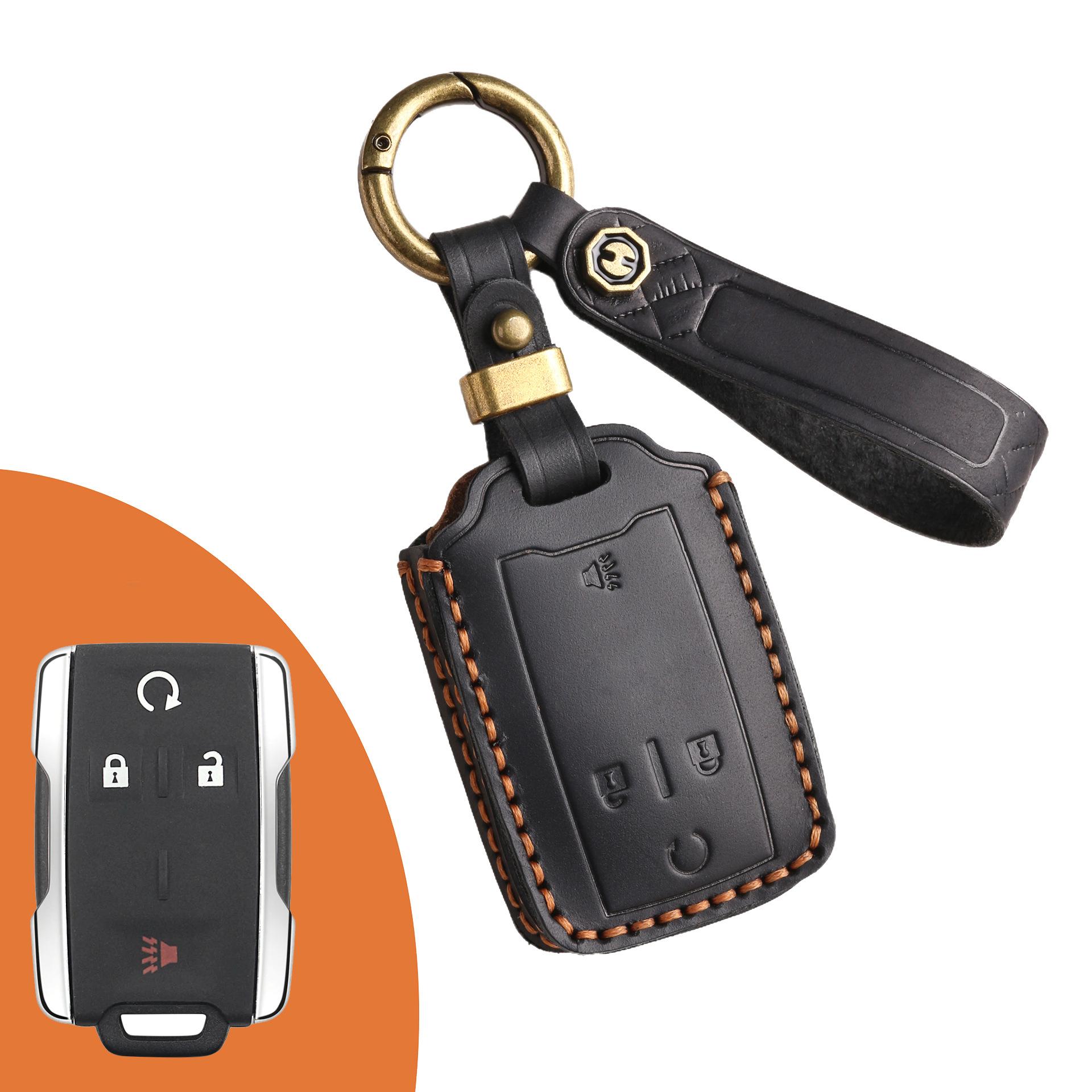 Cross-Border Dedicated Car Key Cover Is Suitable For General Gmc Pickup Retro Leather Protective Cover Creative Keychain