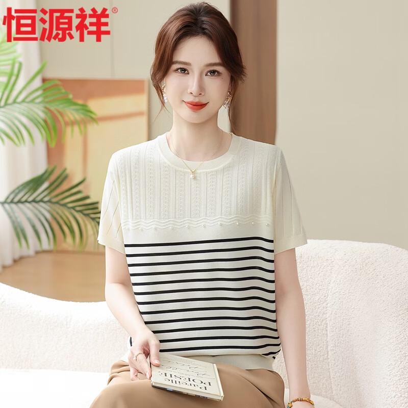 

Hengyuanxiang Women s Ice Silk Striped Short Sleeve T-Shirt XL