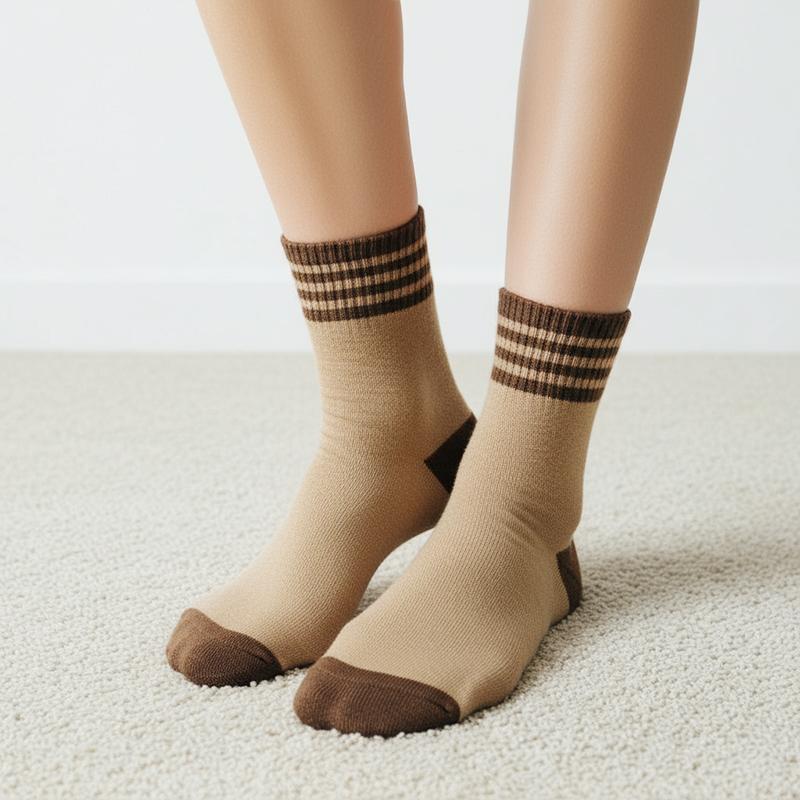 5 Par Höst Vinter Tjocka Mellanlånga Strumpor Dam Frotté Randiga Varma Andningsbara Hemmastrumpor 2 Par Unisex Par Golvstrumpor