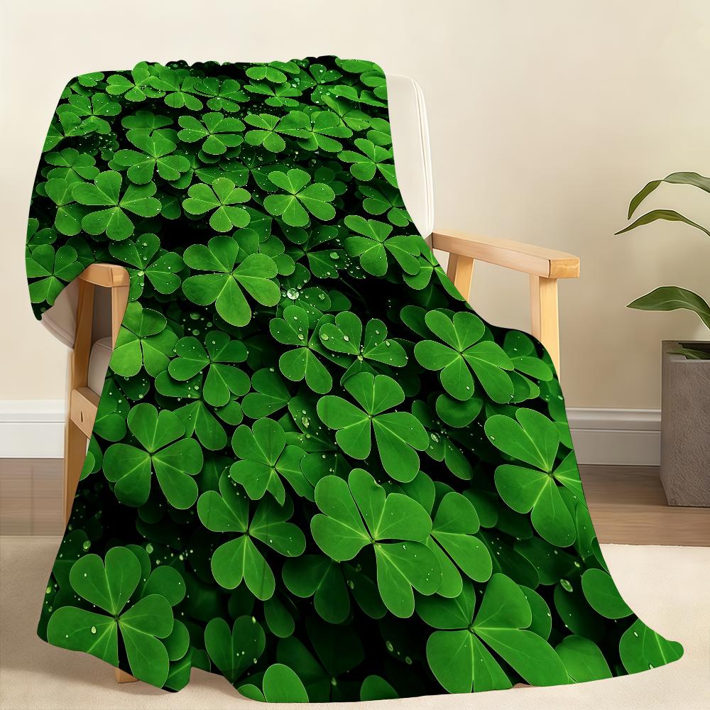 Lucky Four-Leaf Clover Blanket Soft Throw Blanket for Home Bedroom Bed Sofa Picnic Travel Office Rest Cover Blanket Gift