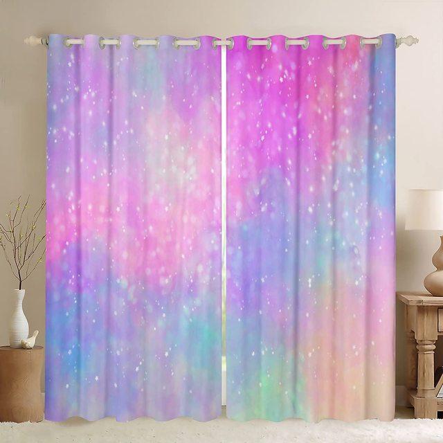 Rainbow Curtain Tie Dye Blackout Curtains For Girls Bedroom Twinkling Stars Living Room Home Decor Left And Right Biparting Open